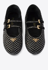 Prada Triangle Logo Studded Velvet Ballet Flats Black 1F797N0053L53/Q_PRADA-F0T7O