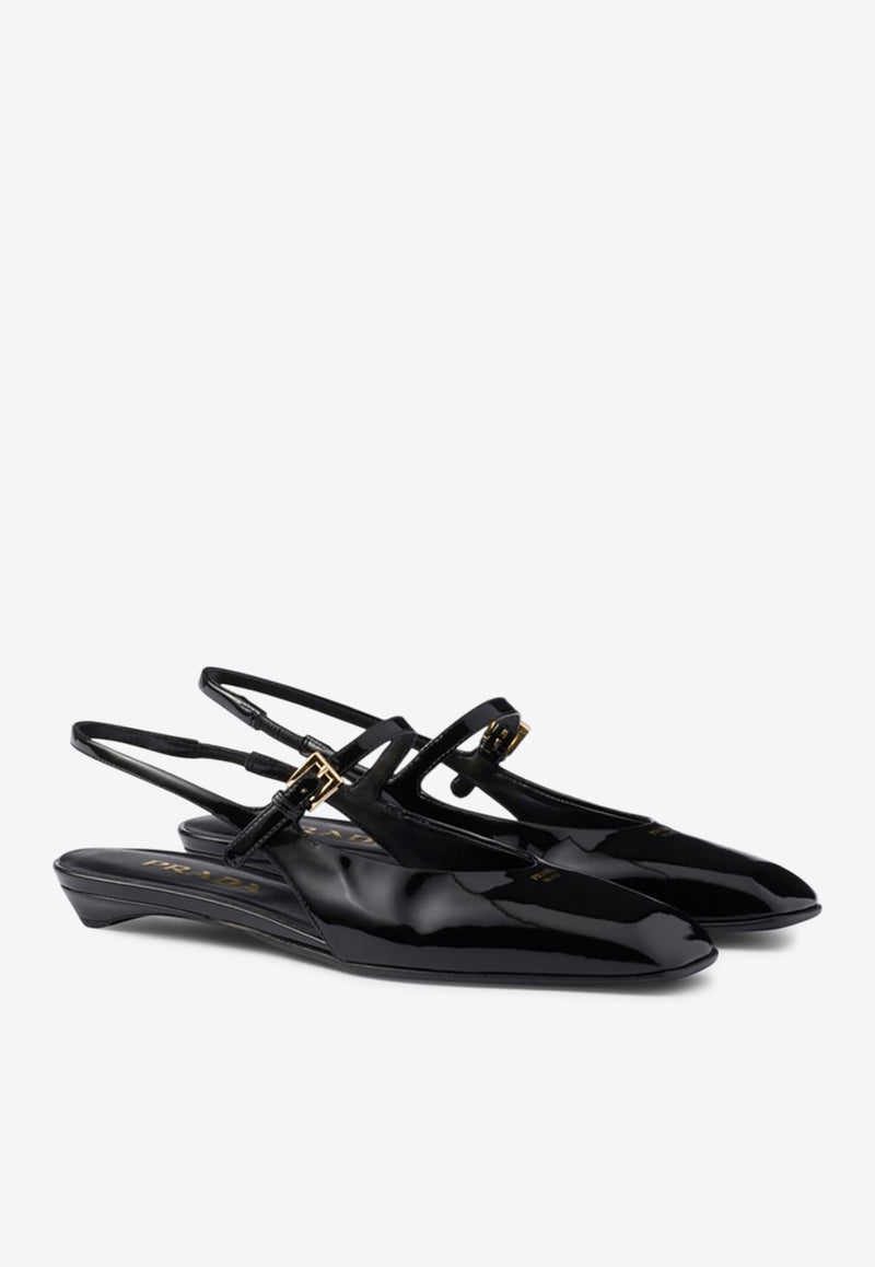 Prada Patent Leather Slingback Flats Black 1F828N015069/Q_PRADA-F0002