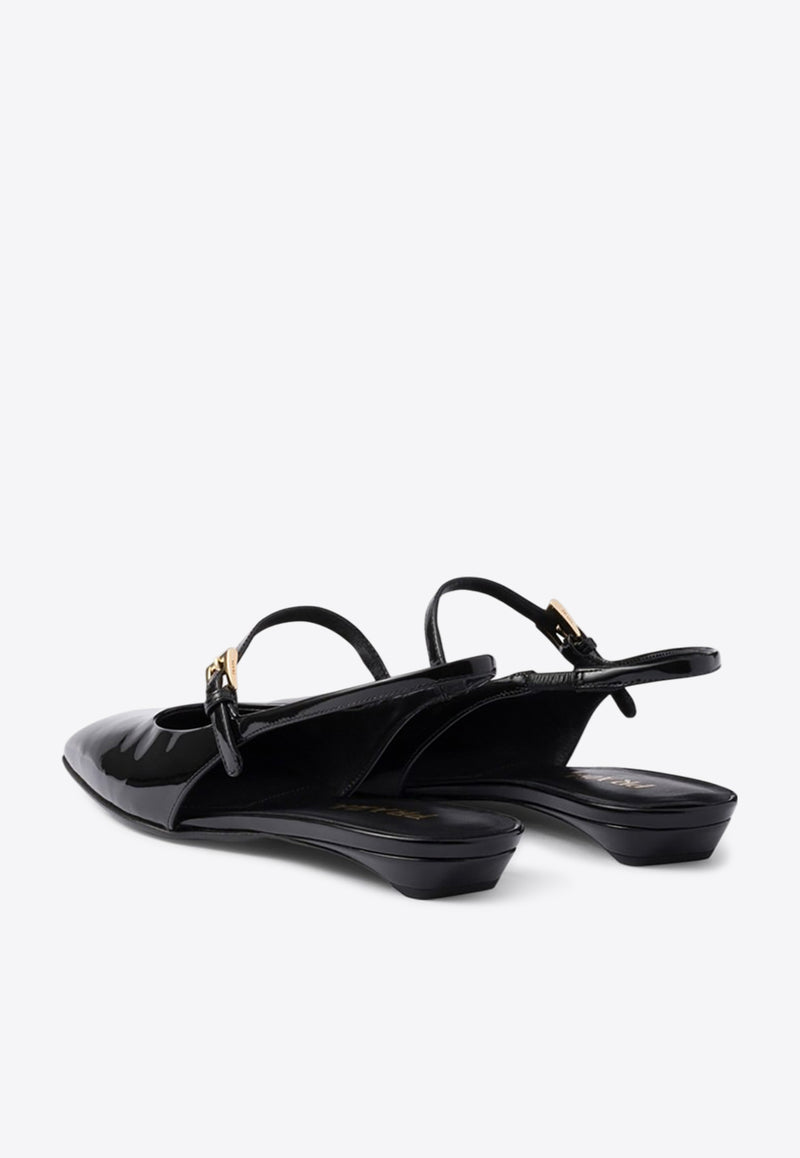 Prada Patent Leather Slingback Flats Black 1F828N015069/Q_PRADA-F0002