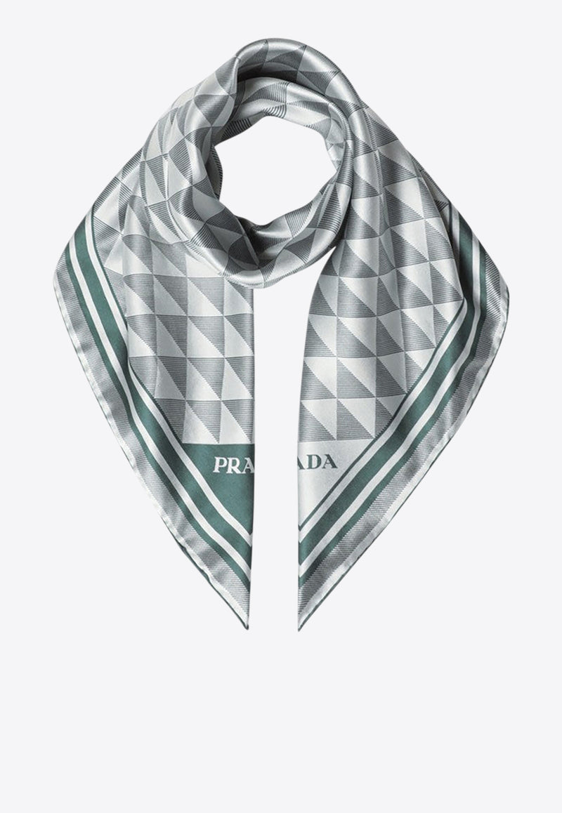 Prada Geometric Print Silk Twill Scarf  Green 1FF0012C81/R_PRADA-F077U