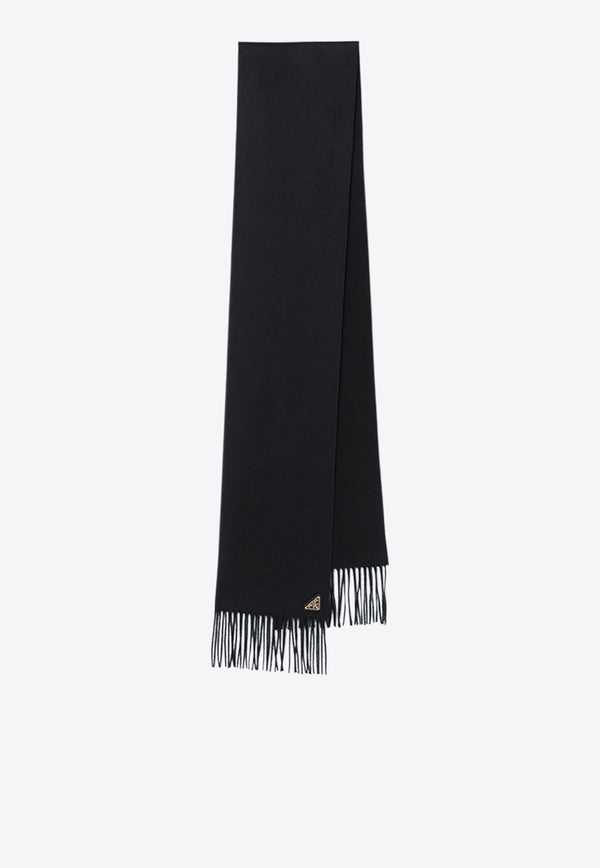 Prada Cashmere-Blend Fringed Scarf Black 1FS0652COP/R_PRADA-F0632