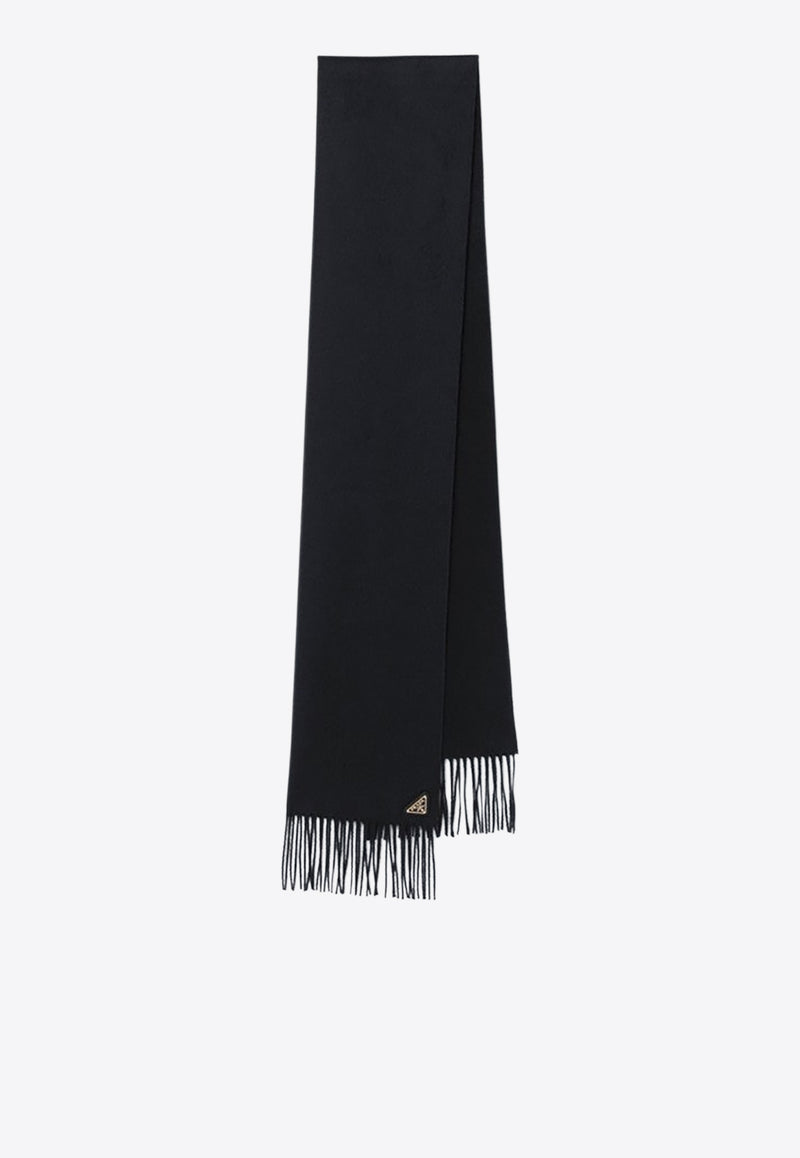 Prada Cashmere-Blend Fringed Scarf Black 1FS0652COP/R_PRADA-F0632
