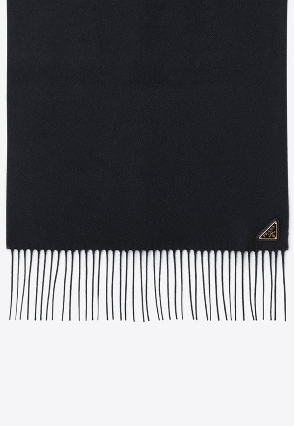 Prada Cashmere-Blend Fringed Scarf Black 1FS0652COP/R_PRADA-F0632