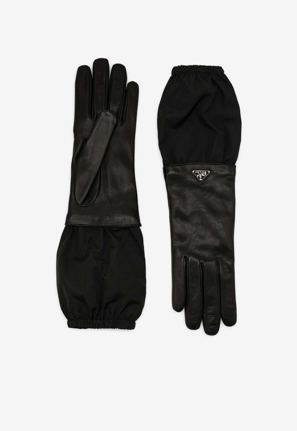 Prada Logo Appliqué Leather Gloves Black 1GG181038/N_PRADA-F0632