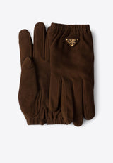 Prada Triangle Logo Suede Gloves Brown 1GG182008/Q_PRADA-F0324