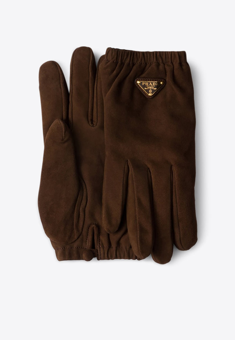 Prada Triangle Logo Suede Gloves Brown 1GG182008/Q_PRADA-F0324