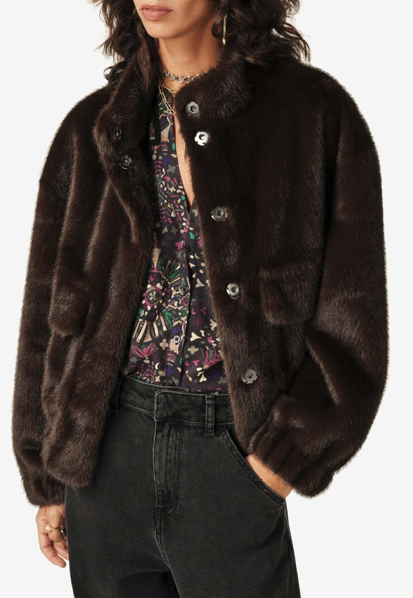 ba&sh Paros Oversized Faux-Fur Coat Chocolate 1H24PARO_CHOCOLATE
