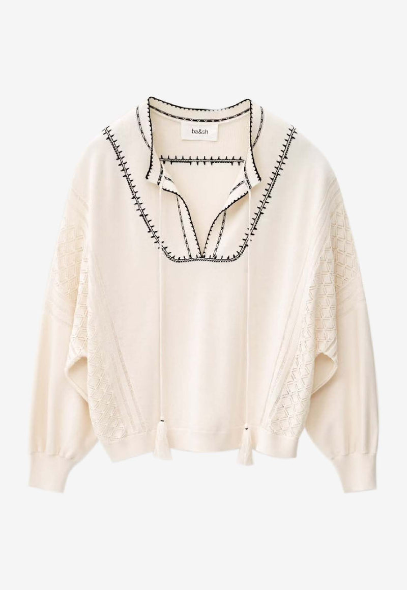 ba&sh Bausca Oversized Embroidered Sweater Ecru 1H25BAUS_ECRU