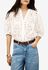 ba&sh Beatrice Broderie Anglaise V-neck Blouse Ecru 1H25BEAT_ECRU