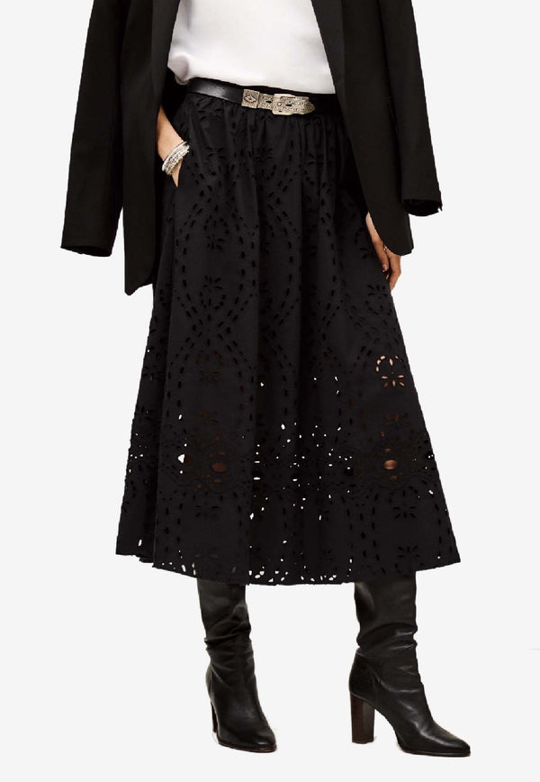 ba&sh Bela Broderie Anglaise Midi Skirt Black 1H25BELA_BLACK