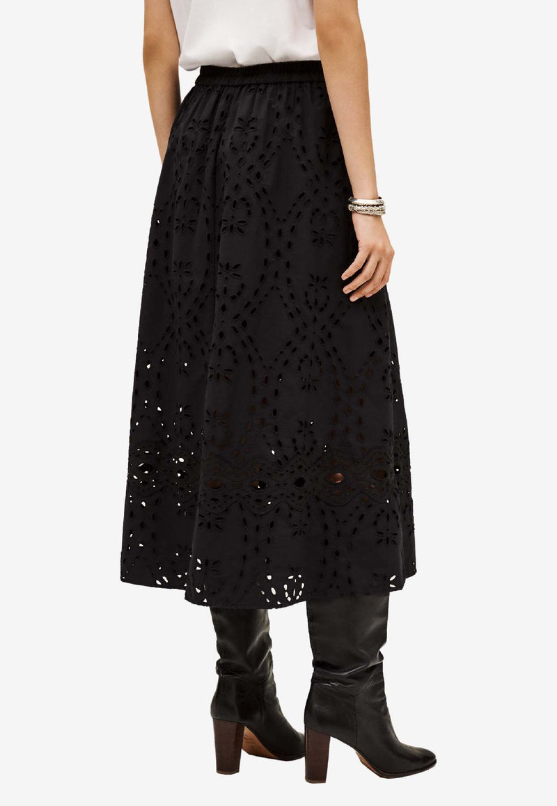 ba&sh Bela Broderie Anglaise Midi Skirt Black 1H25BELA_BLACK