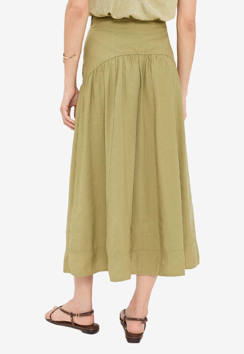 ba&sh Donia Midi Skirt with Tie-Belt Khaki 1H25DONI_KHAKI