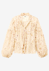 ba&sh Kamala Printed V-neck Blouse Beige 1H25KAMA_BEIGE