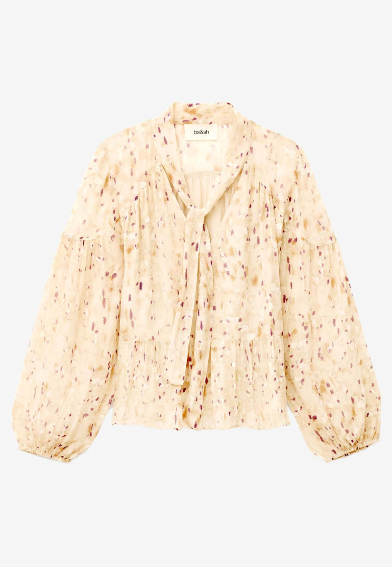 ba&sh Kamala Printed V-neck Blouse Beige 1H25KAMA_BEIGE