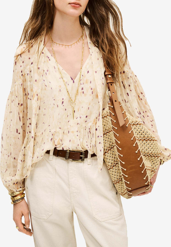 ba&sh Kamala Printed V-neck Blouse Beige 1H25KAMA_BEIGE