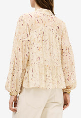 ba&sh Kamala Printed V-neck Blouse Beige 1H25KAMA_BEIGE