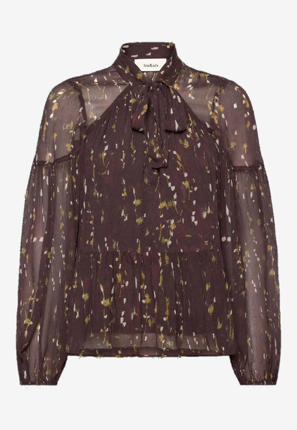 ba&sh Kamala Printed V-neck Blouse Chocolate 1H25KAMA_CHOCOLATE