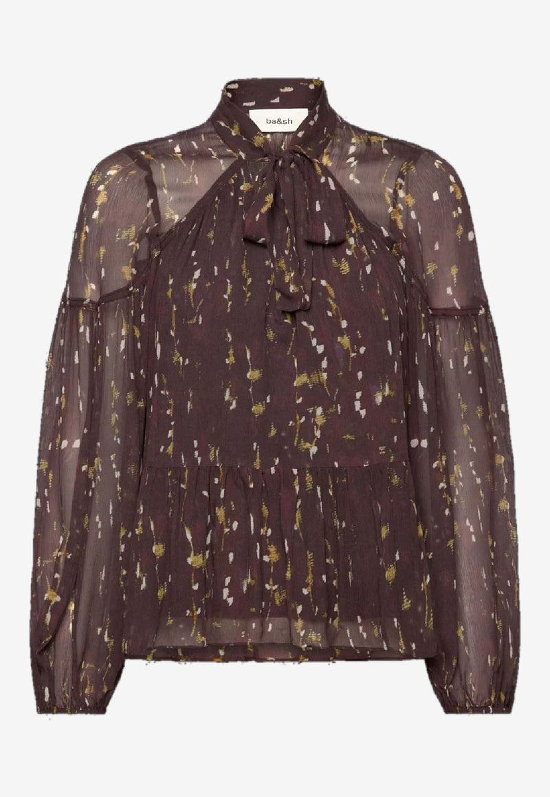 ba&sh Kamala Printed V-neck Blouse Chocolate 1H25KAMA_CHOCOLATE
