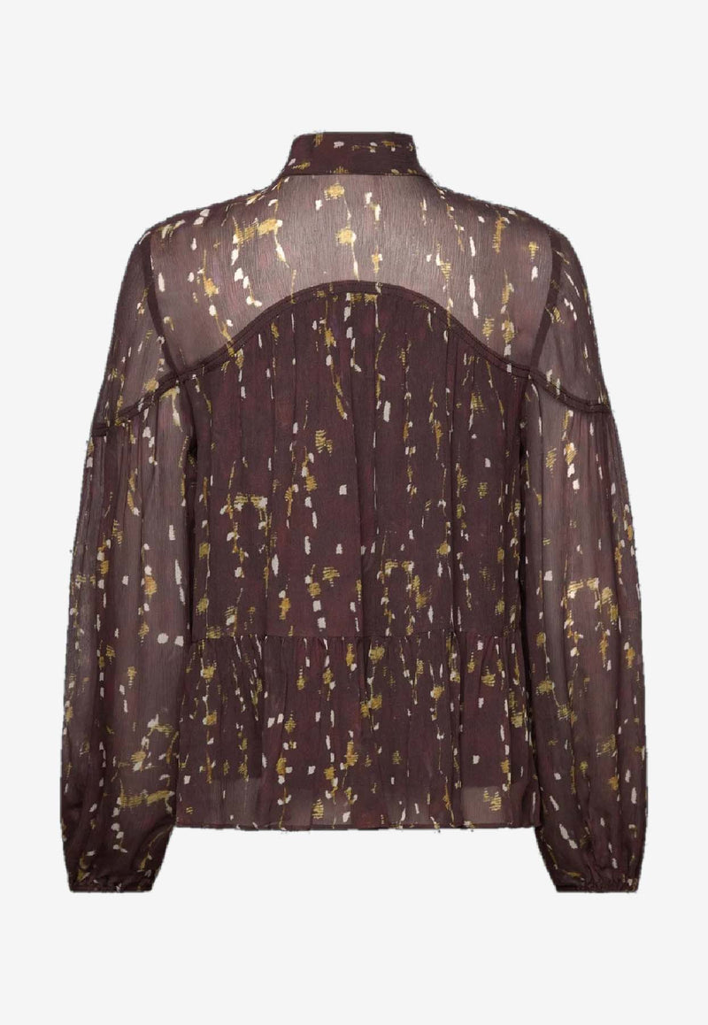 ba&sh Kamala Printed V-neck Blouse Chocolate 1H25KAMA_CHOCOLATE