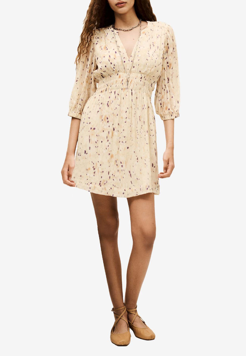 ba&sh Kanissa Printed V-neck Mini Dress Beige 1H25KANI_BEIGE