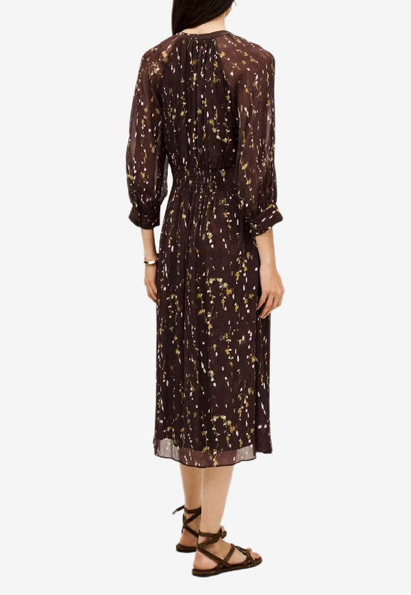 ba&sh Karla Printed Midi Dress Chocolate 1H25KARL_CHOCOLATE