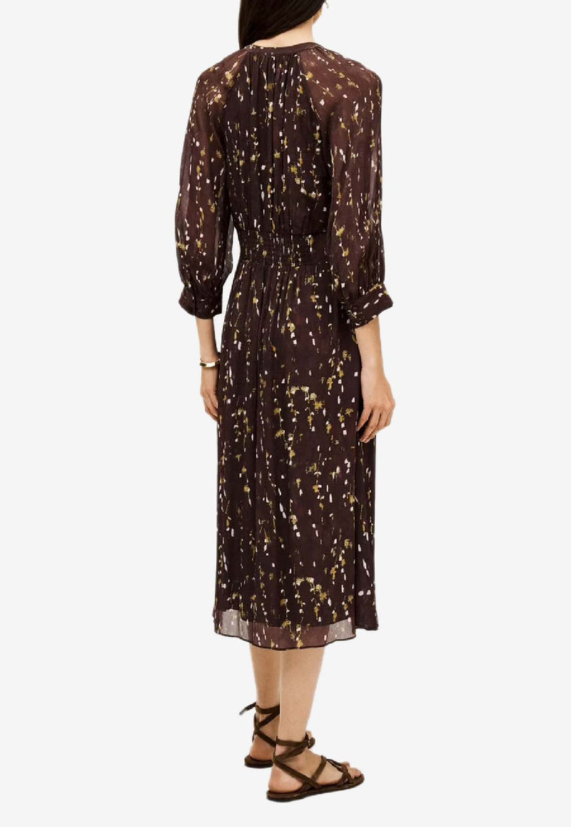ba&sh Karla Printed Midi Dress Chocolate 1H25KARL_CHOCOLATE