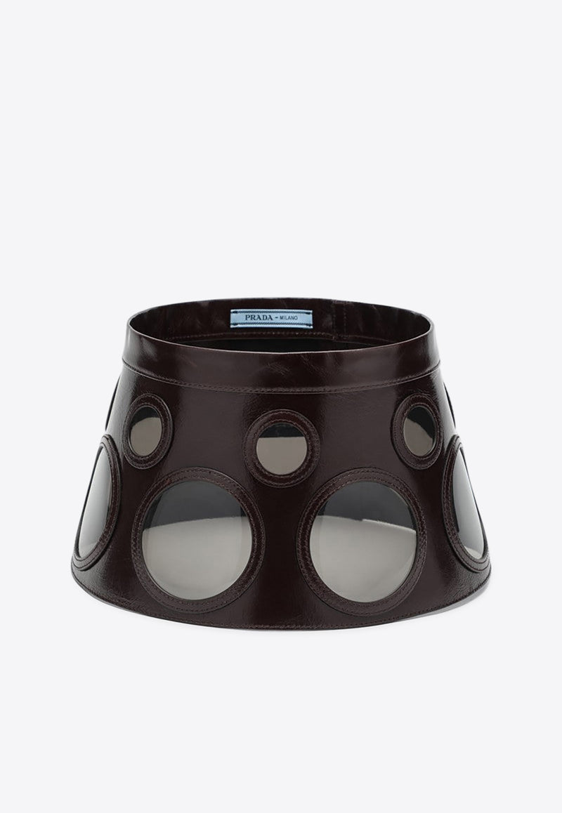 Prada Leather and Plexiglass Visor Hat Brown 1HV0292HHU/Q_PRADA-F0003