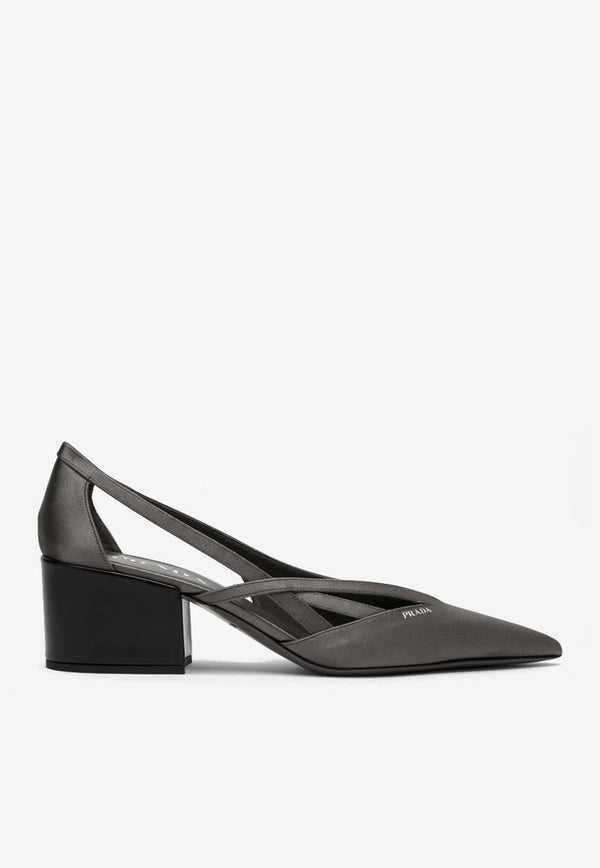 Prada 55 Cut-Out Satin Pumps Gray 1I741NB055049/P_PRADA-F0480