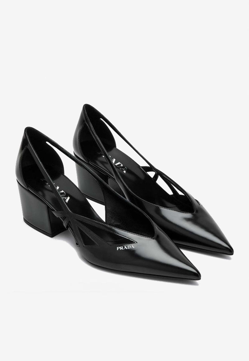 Prada 55 Cut-Out Pointed Leather Pumps Black 1I741NDB55055/P_PRADA-F0002