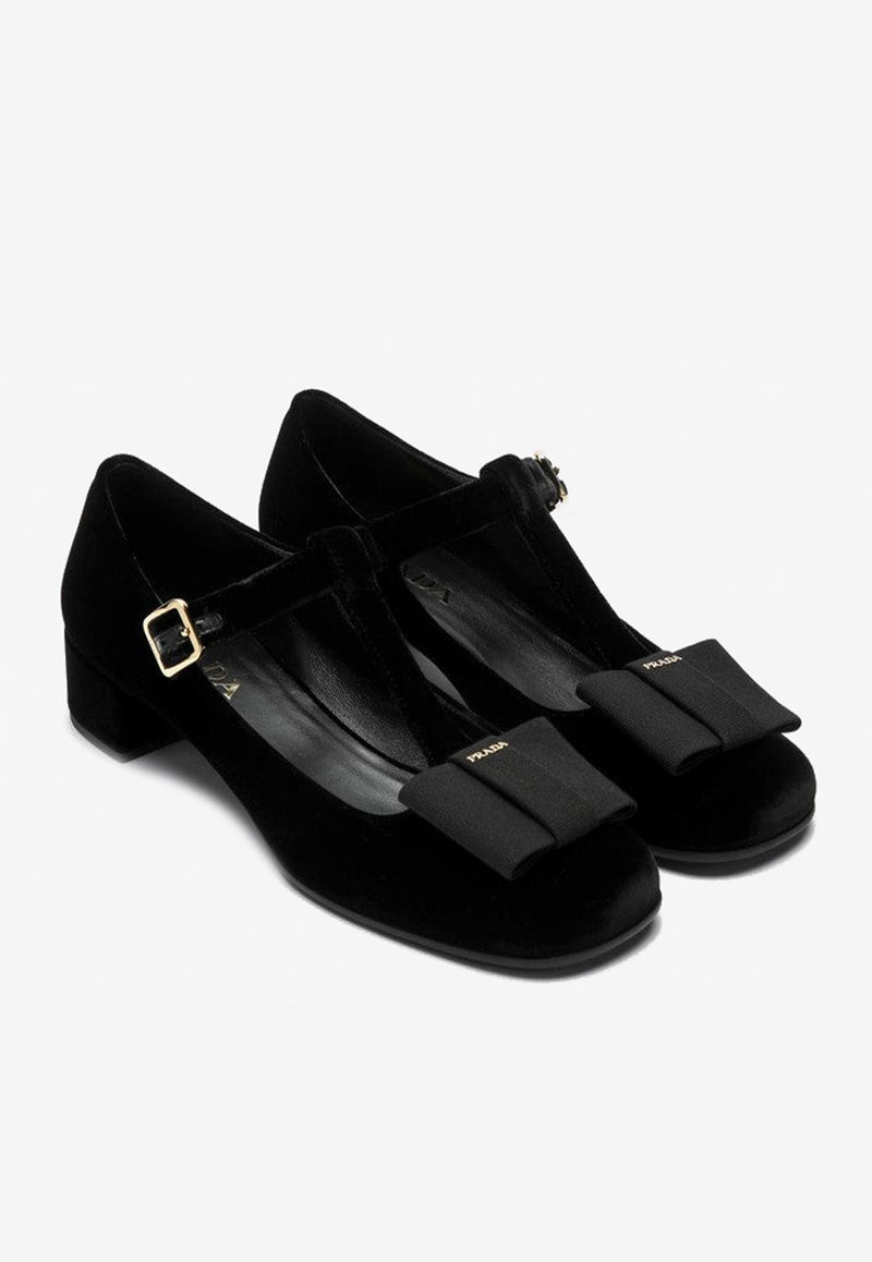 Prada 35 Delicate Bows Velvet Pumps Black 1I818N035068/Q_PRADA-F0002