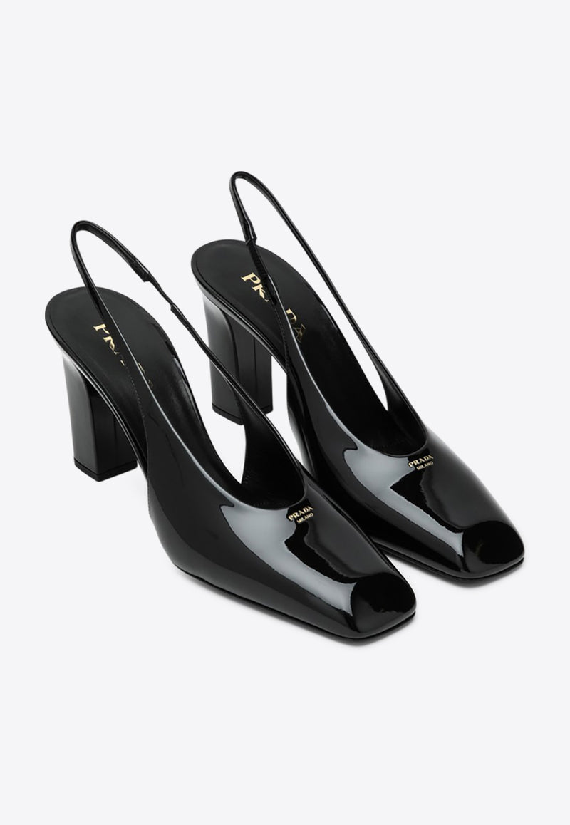 Prada 85 Patent Leather Slingback Pumps Black 1I838N085069/Q_PRADA-F0002