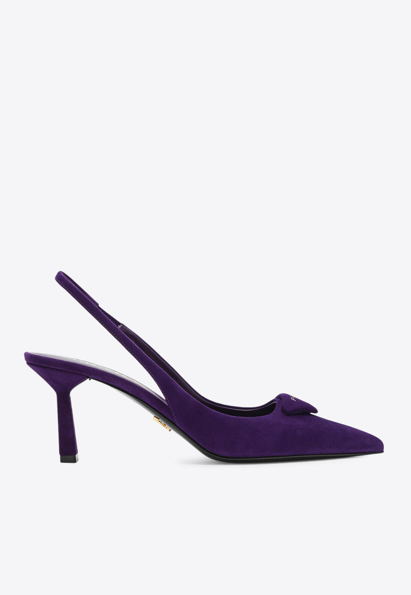 Prada 75 Triangle Logo Slingback Suede Pumps Purple 1I901MDD75008/R_PRADA-F0030