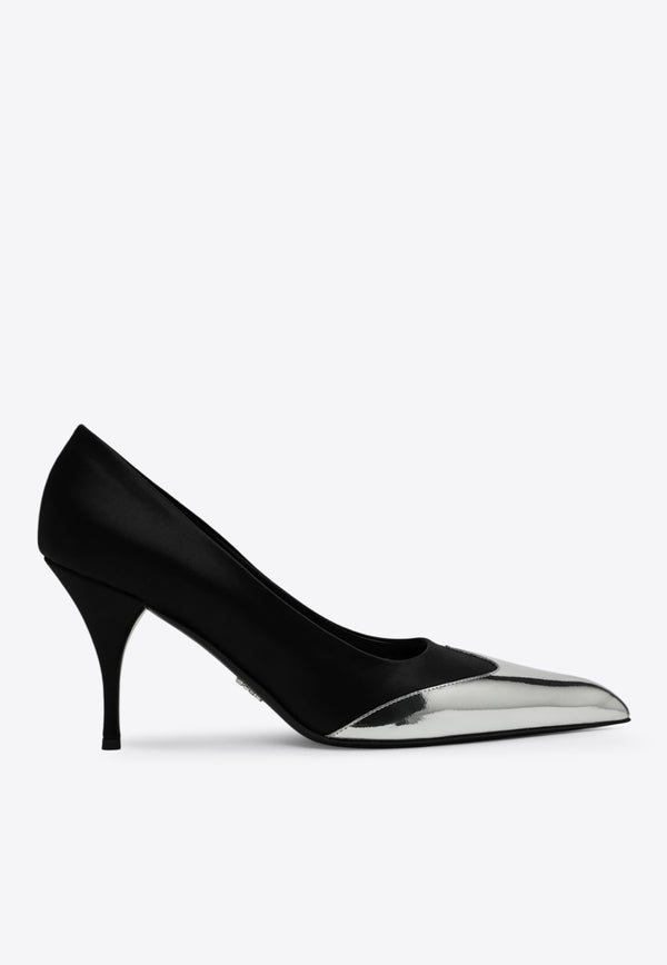 Prada 85 Metallic Cap-Toe Pumps Black 1I968NA085049/Q_PRADA-F0002