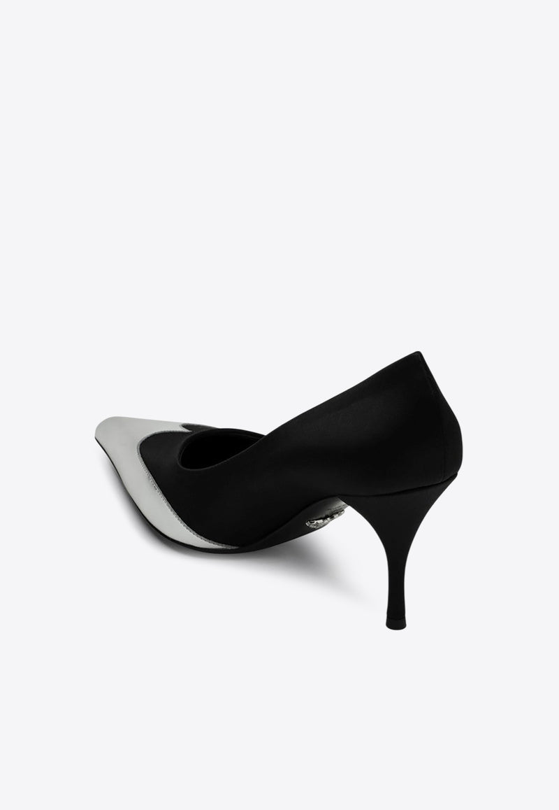 Prada 85 Metallic Cap-Toe Pumps Black 1I968NA085049/Q_PRADA-F0002