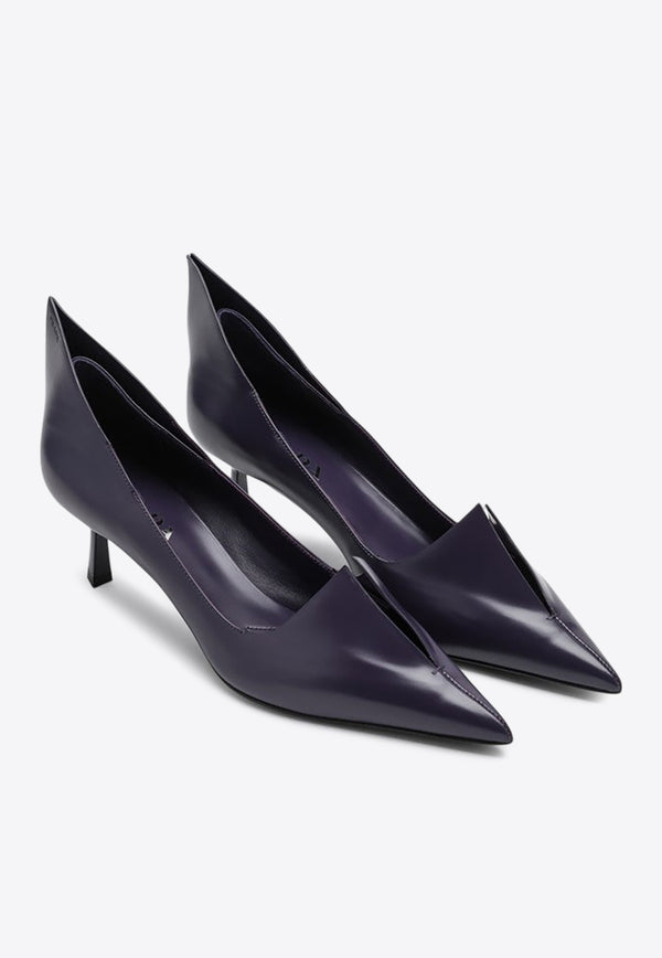 Prada 55 Brushed Leather Pointed Pumps Purple 1I978ND055055/Q_PRADA-F0030