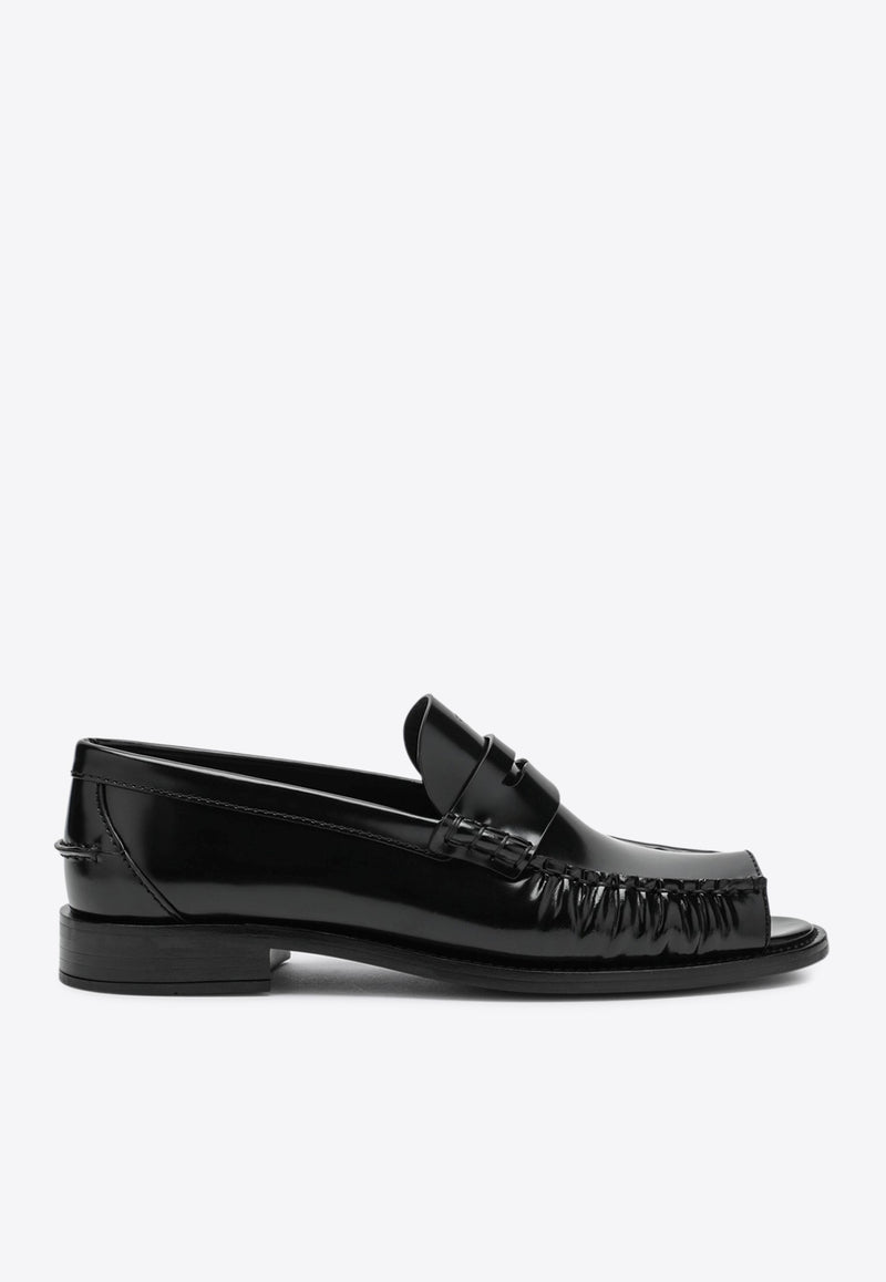 Prada Brushed Leather Peep-Toe Loafers Black 1K200O020P39/R_PRADA-F0002