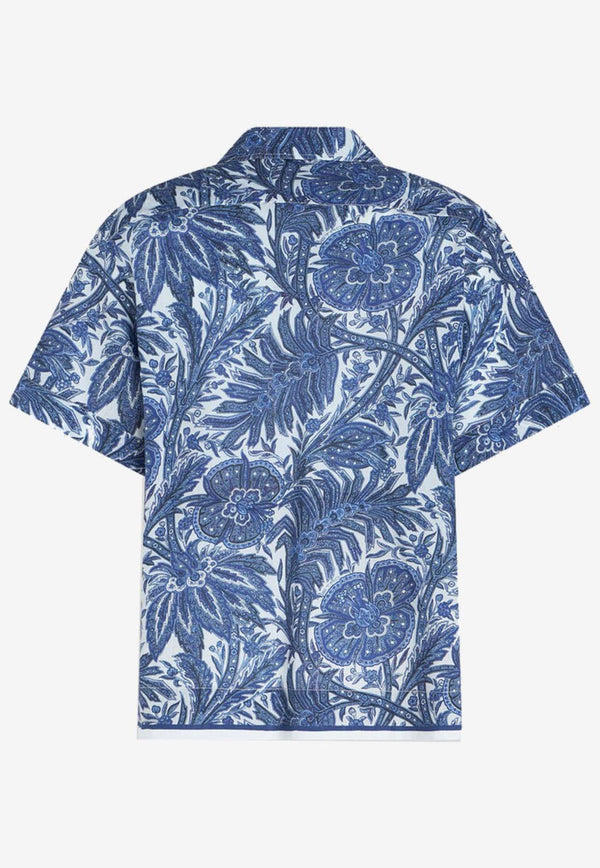 Etro Floral Print Short-Sleeved Shirt 1K93M-5782 0200 Blue