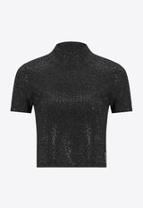 Alexander Wang Mock-Neck Crystal Hotfix Top Black 1KC4241043BLACK