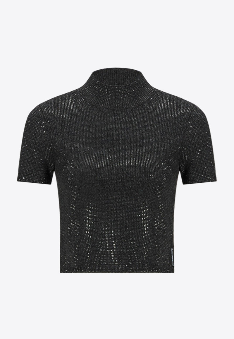 Alexander Wang Mock-Neck Crystal Hotfix Top Black 1KC4241043BLACK