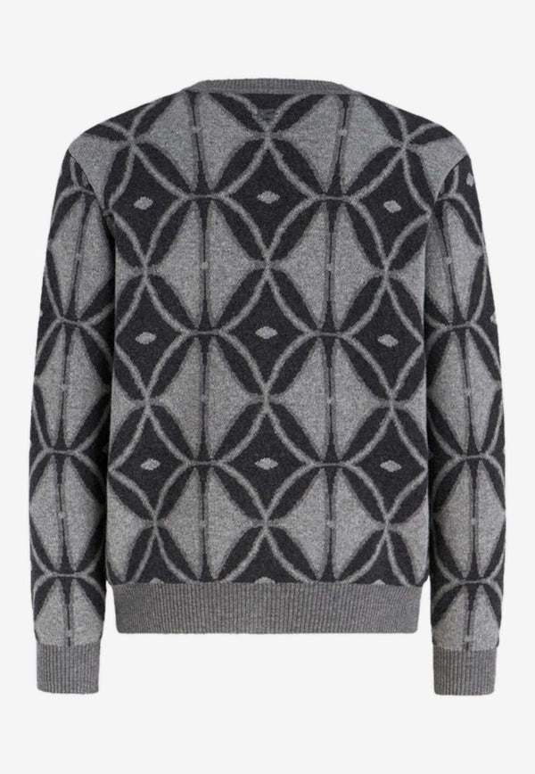 Etro Geometric Pattern Wool Cardigan 1M504-9719 0002 Gray