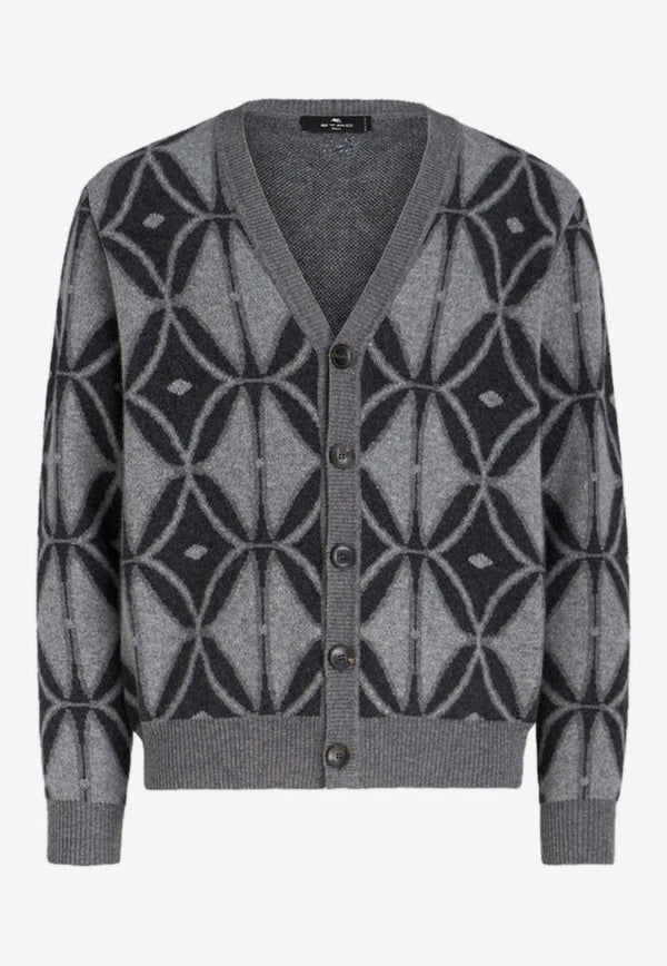 Etro Geometric Pattern Wool Cardigan 1M504-9719 0002 Gray