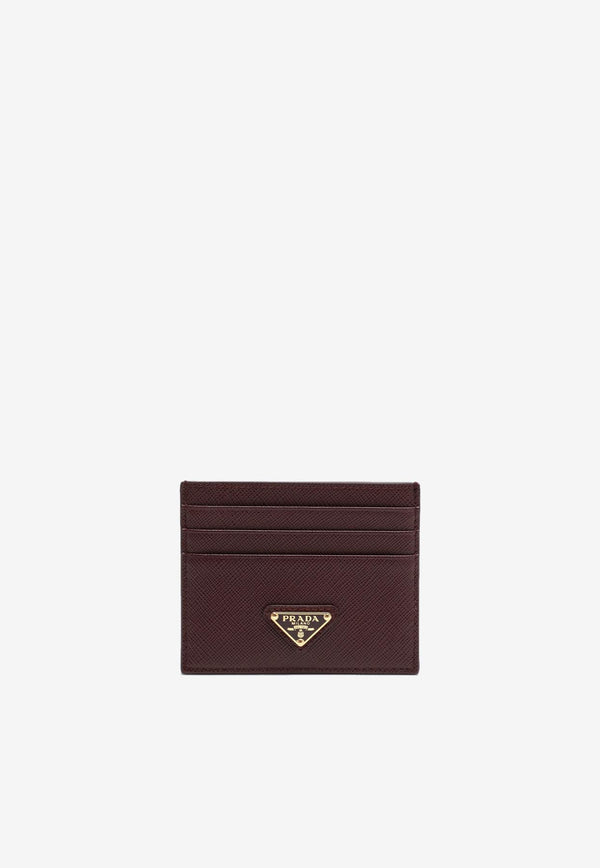 Prada Triangle Logo Cardholder in Saffiano Leather Burgundy 1MC025QHH/R_PRADA-F0007
