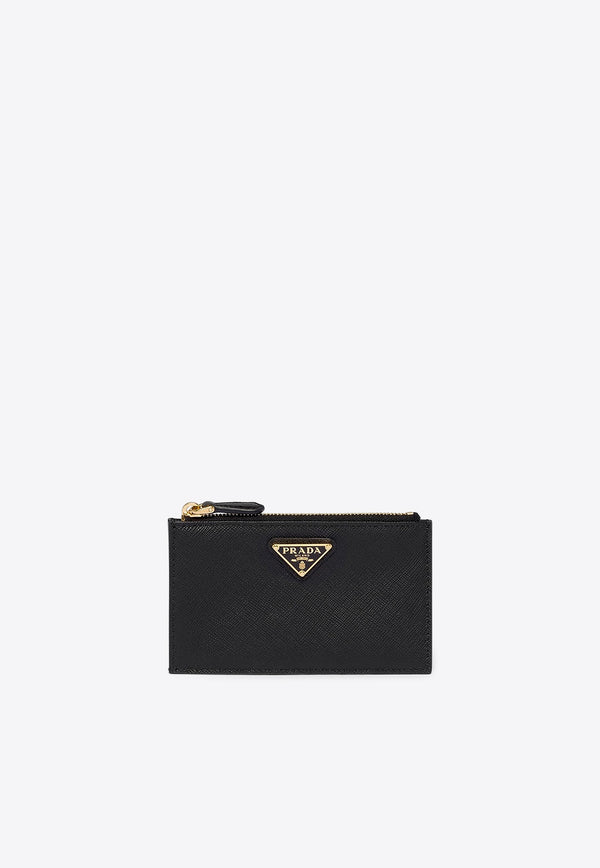 Prada Triangle Logo Saffiano Leather Zipped Cardholder Black 1MC086QHH/R_PRADA-F0002