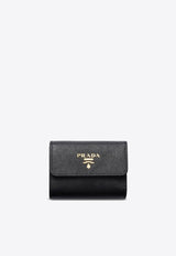 Prada Small Saffiano Leather Logo Wallet  Black 1MH025QWA/S_PRADA-F0002