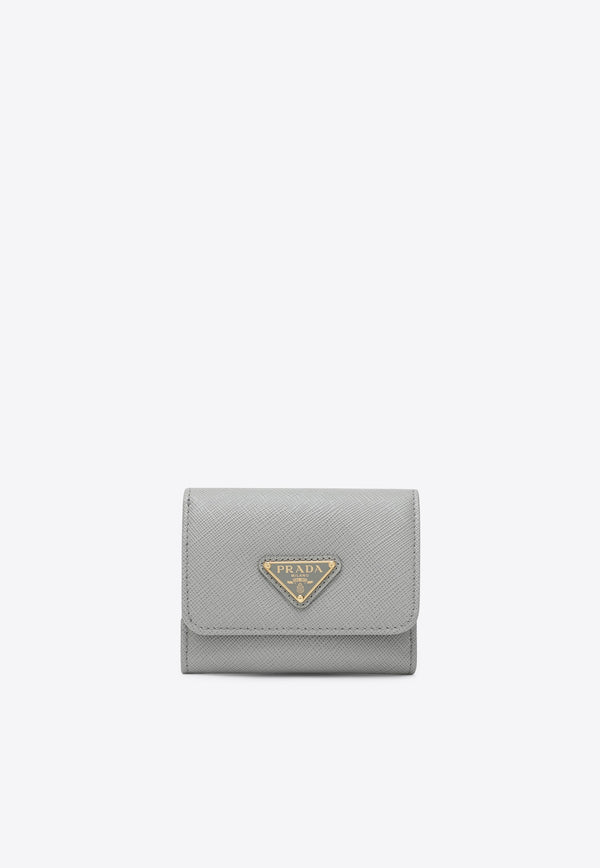 Prada Small Triangle Logo Saffiano Wallet  Gray 1MH043QHH/R_PRADA-F0424