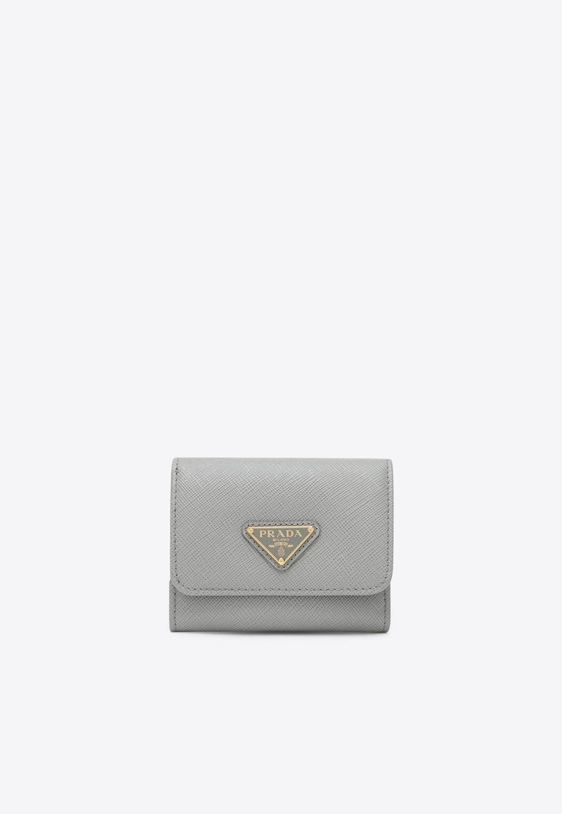 Prada Small Triangle Logo Saffiano Wallet  Gray 1MH043QHH/R_PRADA-F0424