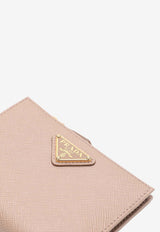 Triangle Logo Saffiano Leather Zip Wallet