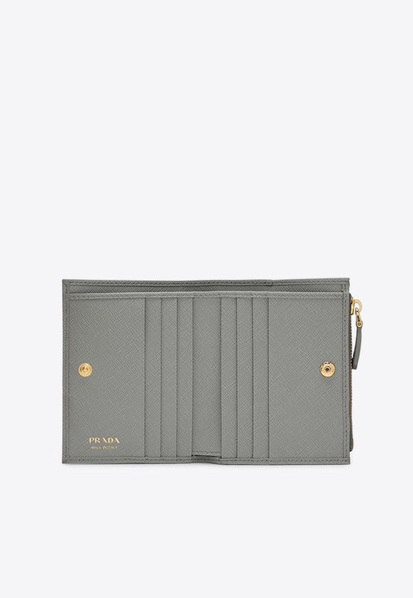 Prada Triangle Logo Saffiano Zipped Cardholder Gray 1ML050QHH/R_PRADA-F0424