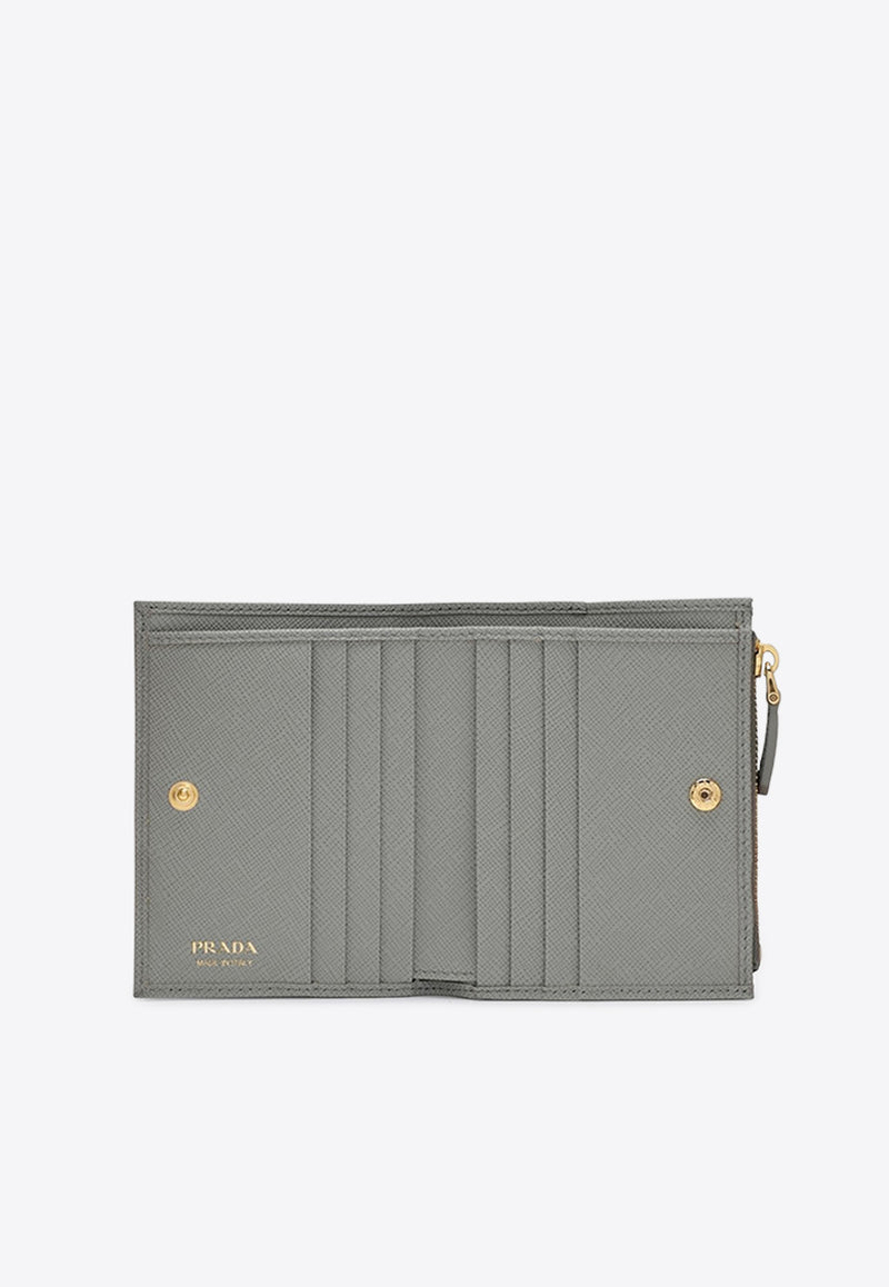 Prada Triangle Logo Saffiano Zipped Cardholder Gray 1ML050QHH/R_PRADA-F0424
