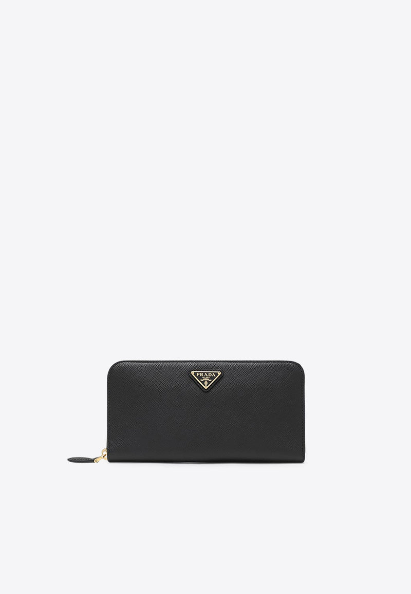 Prada Triangle Logo Saffiano Leather Zip-Around Wallet Black 1ML506QHH/R_PRADA-F0002